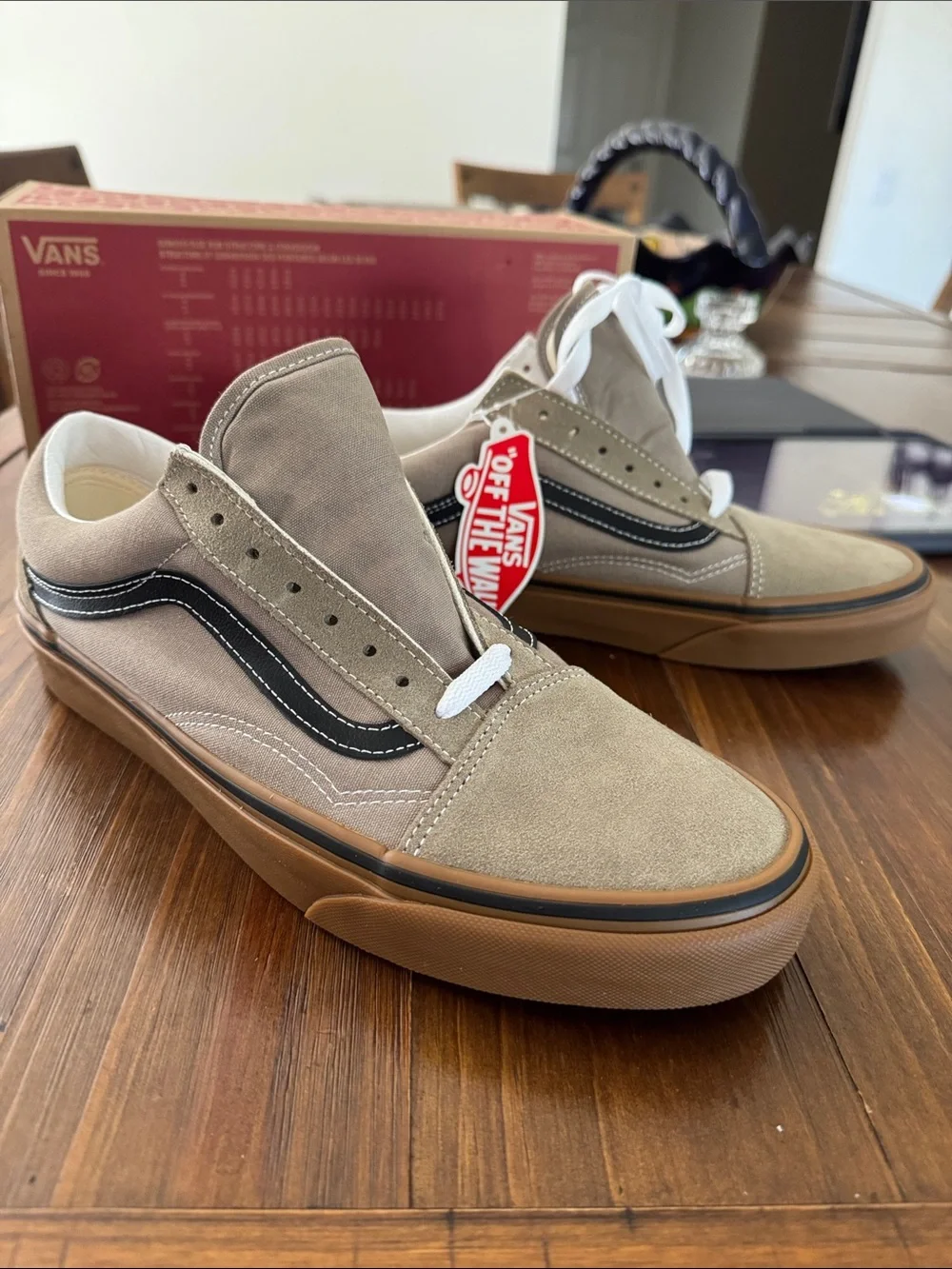 Vans Old Skool Low Top Sneakers in Taupe, Black & Gum